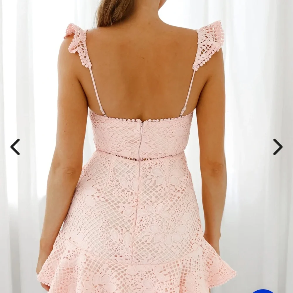 Selfie Leslie- Hali Frill Strap Crochet Overlay Pink Mini-Dress - Size XS. - Picture 2 of 8